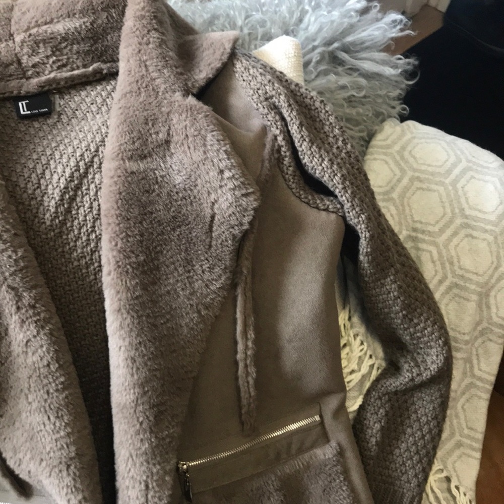 Love Token Faux Suede jacket Cardigan Sweater S